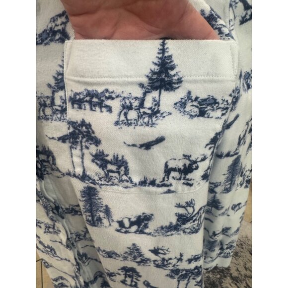 Lands End Womens Flannel Blue White Wildlife Tunic Shirt L 14-16 100% Cotton - Picture 14 of 15
